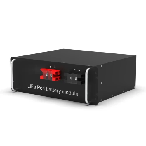 12.8V 100Ah rack mount LiFePO4 battery angled view with DC terminals
