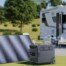 3000W 3072Wh LiFePO4 portable power station charging from a folding solar panel