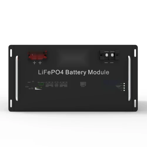 48V 200Ah rack mount LiFePO4 battery front panel with red and black DC terminals